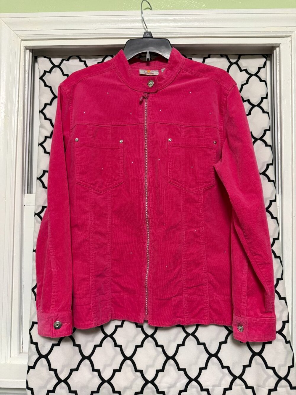 Quacker Factory Pink Corduroy Rhinestone Zip Front Jacket M - Picture 3 of 10